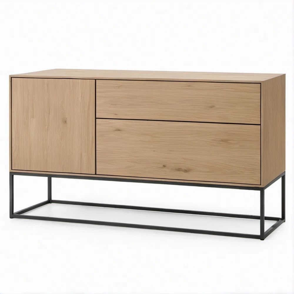 Credenza moderna in rovere chiaro e nero, 120 x 40 x 75 cm