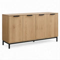 Credenza rettangolare a 4 ante in rovere chiaro e nero, 160 x 40 x 90 cm