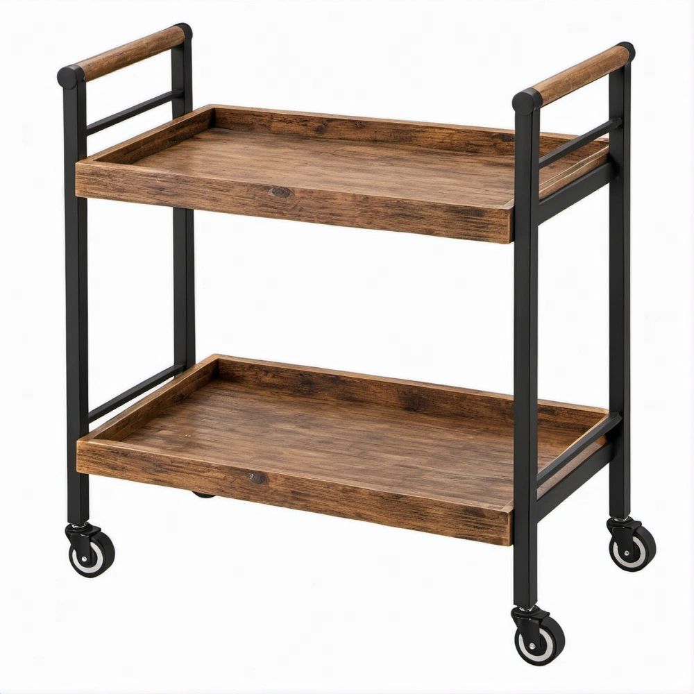 Carrello di servizio a 2 ripiani in MDF e acciaio Marrone/Nero, 70 x 40 x 85 cm