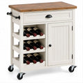 Carrello da cucina con portabottiglie, cassetto e ruote, Bianco/Marrone/Nero, 78 x 45 x 89 cm