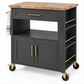 Carrello da cucina nero con piano in legno naturale, 110 x 46 x 91 cm