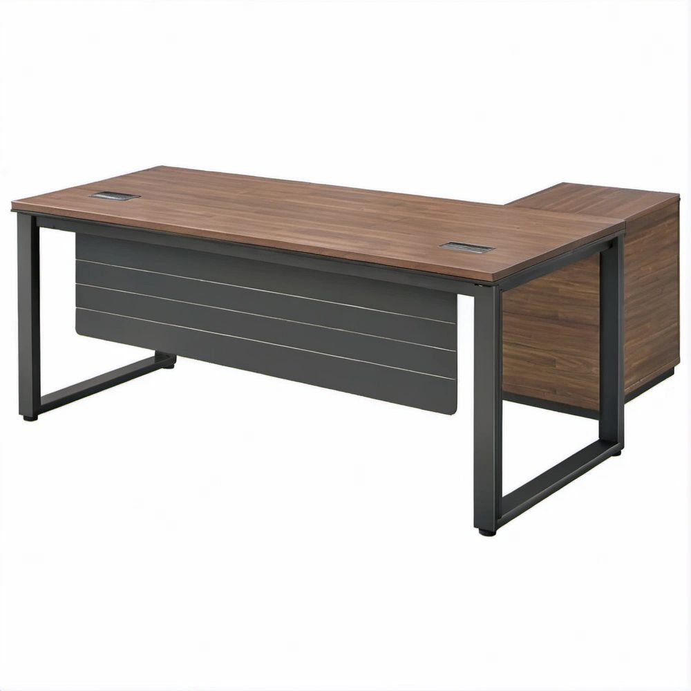Scrivania direzionale angolare a L in noce e antracite, 180 x 160 x 75 cm
