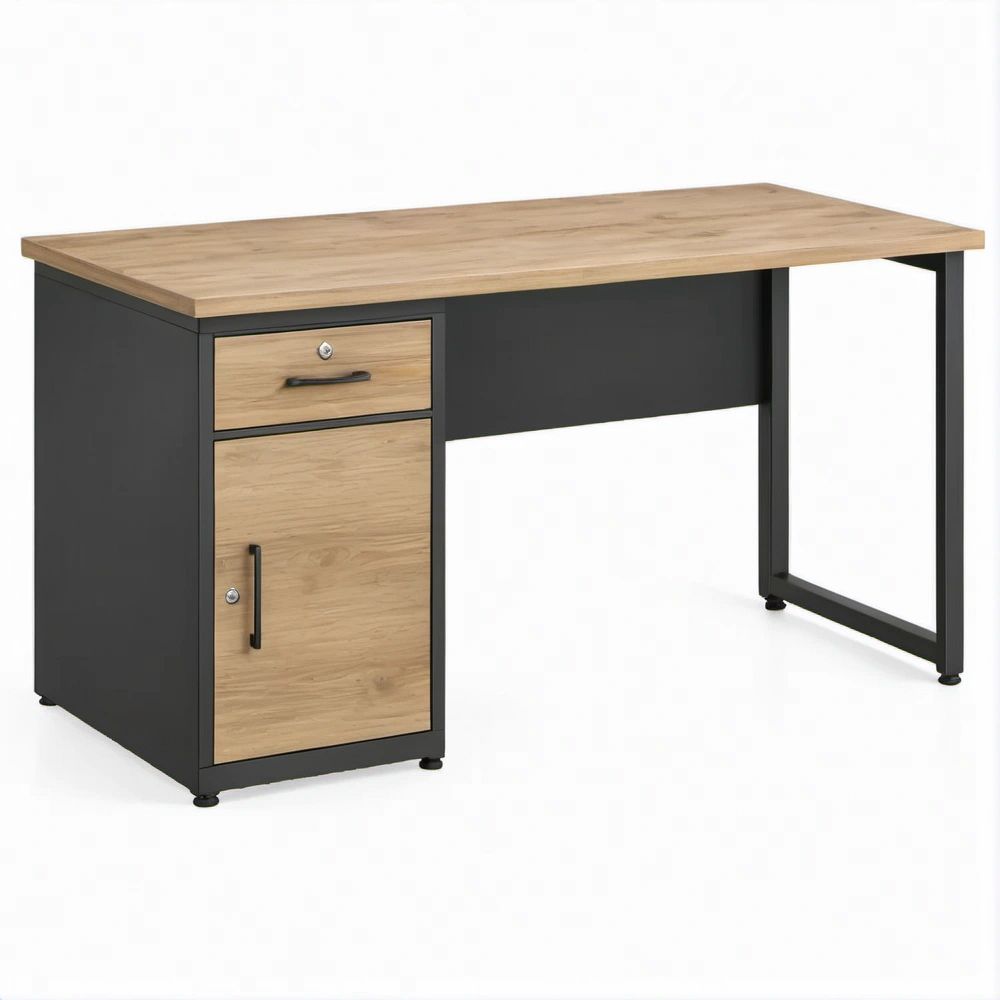 Scrivania da ufficio rettangolare rovere e nero 120 x 60 x 75 cm con cassetto e vano chiuso