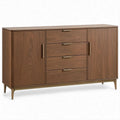 Credenza moderna in noce con 2 ante e 4 cassetti, 160 x 45 x 90 cm