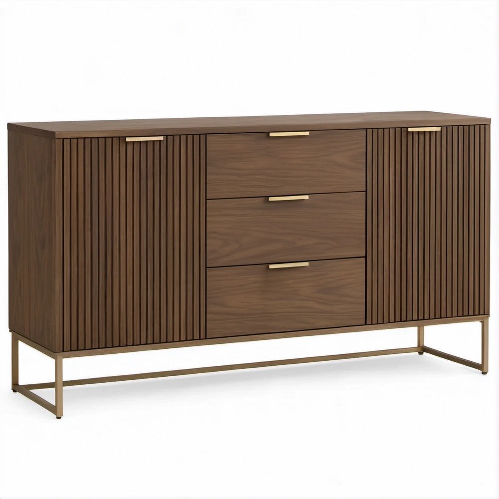 Credenza moderna in noce e ottone 160 x 40 x 85 cm