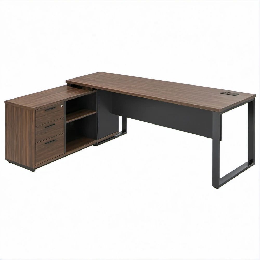 Scrivania angolare 160 x 160 x 75 cm con cassettiera, effetto noce e nero