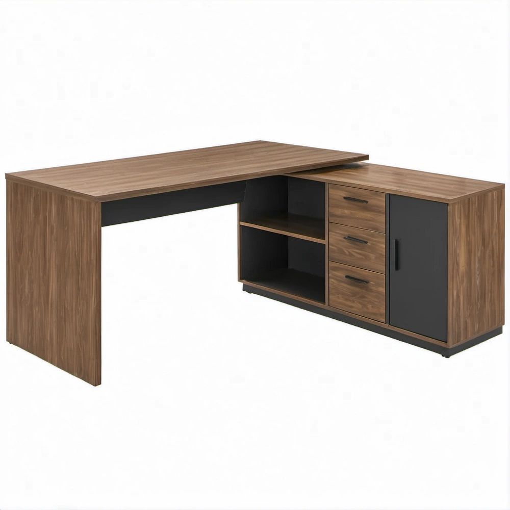 Scrivania angolare con contenitore Noce e Nero, 180 x 160 x 75 cm