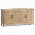 Credenza a 4 ante in legno massello di mango e rattan naturale, 160 x 40 x 85 cm