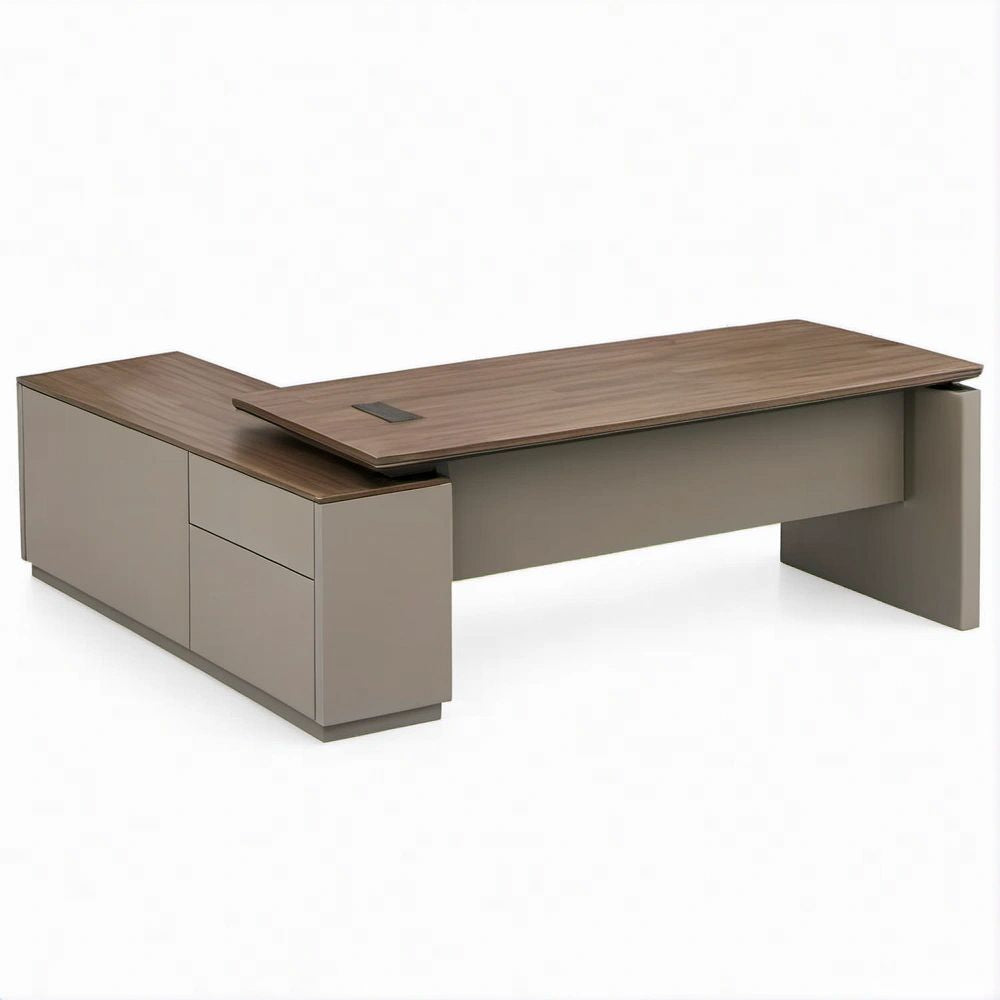 Scrivania direzionale angolare a L Marrone Noce e Tortora 200 x 160 x 75 cm