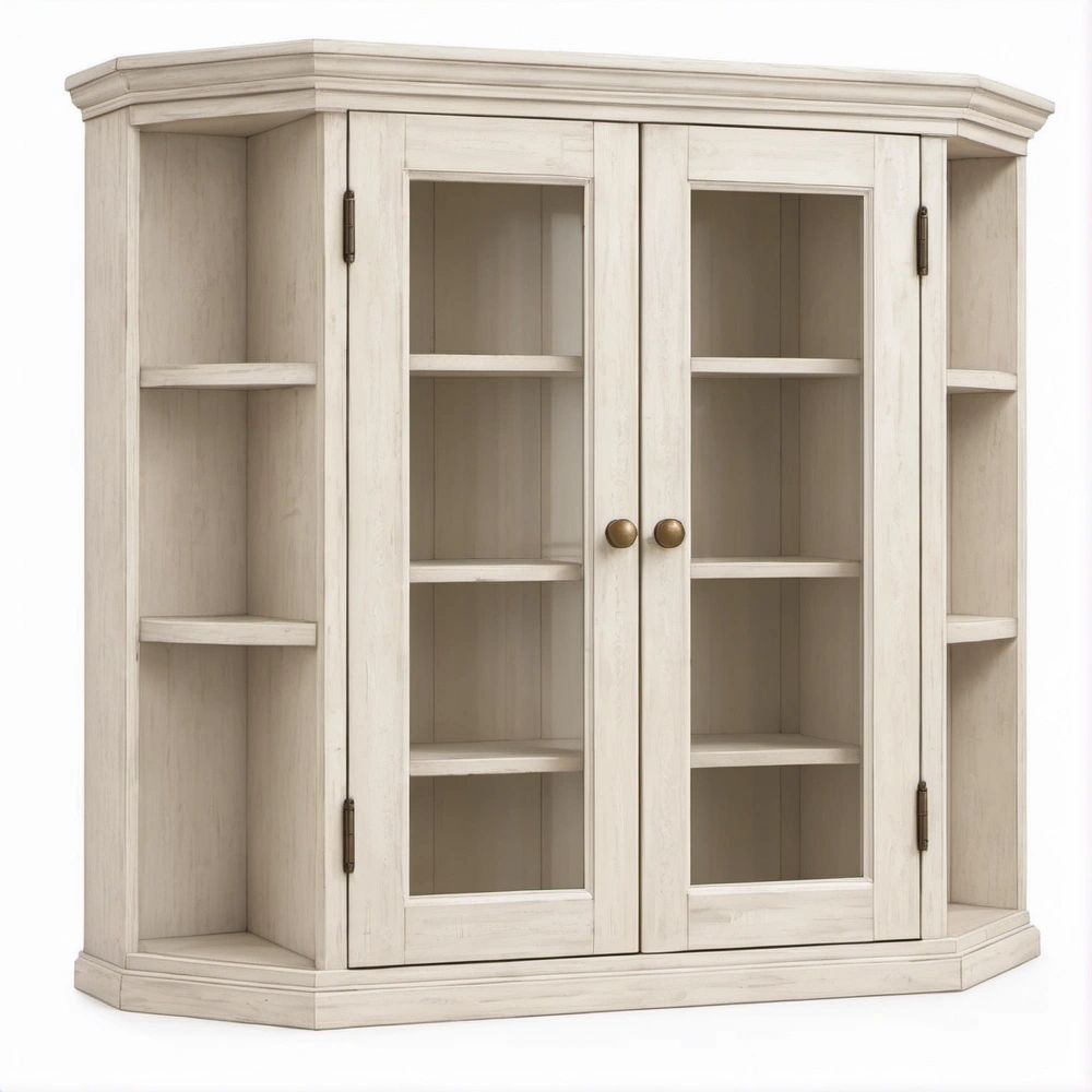 Vetrina classica in MDF bianco anticato con ante in vetro, 150 x 40 x 180 cm