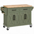 Carrello da cucina verde oliva con piano in legno naturale, 130 x 66 x 92 cm