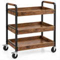 Carrello di servizio a 3 ripiani in MDF effetto legno marrone e acciaio nero, 85 x 45 x 91 cm