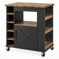 Carrello da cucina con ruote Nero/Marrone effetto rovere, 110 x 50 x 92 cm, con ripiani, anta e cestelli laterali