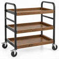 Carrello portavivande a 3 ripiani in MDF effetto noce e acciaio nero, 85 x 45 x 95 cm
